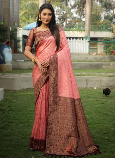 Excellent Pink Weaving Designer Saree