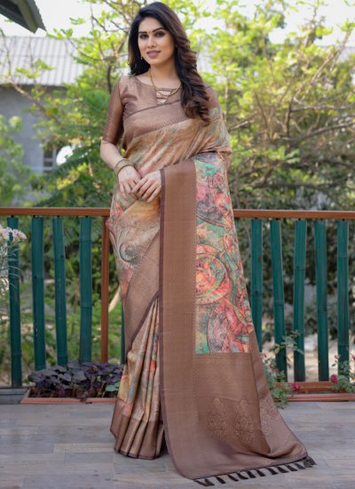 Exceptional Banarasi Silk Digital Print Multi Colour Trendy Saree