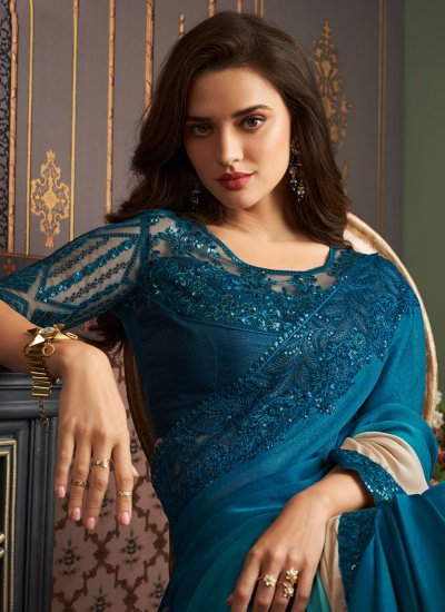 Exceptional Border Teal Silk Shaded Saree
