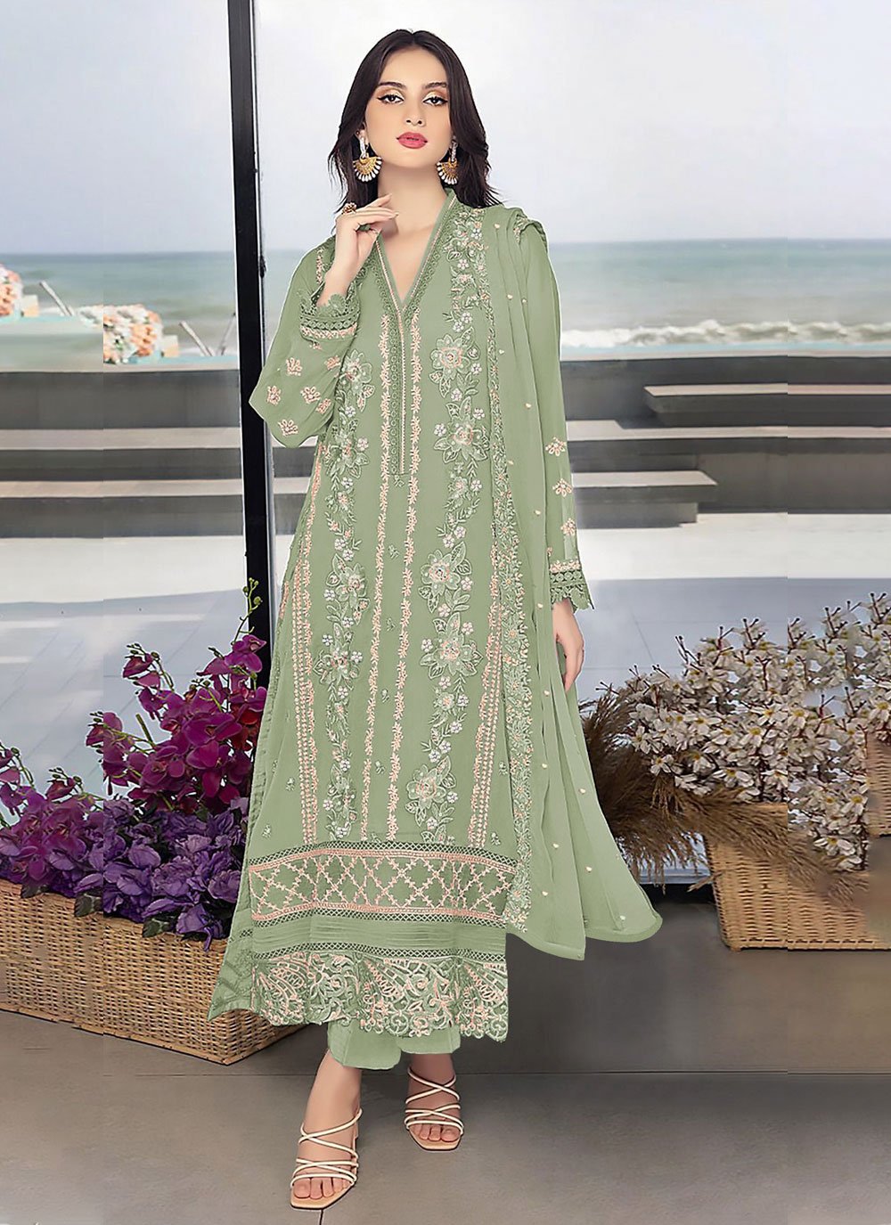 Exceptional Faux Georgette Embroidered Pakistani Salwar Suit -