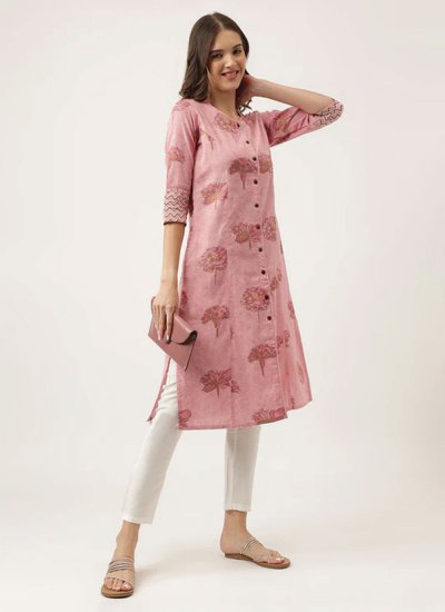 Exceptional Pink Cotton Designer Kurti