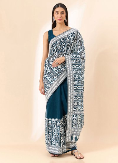Exciting Blue Embroidered Contemporary Saree