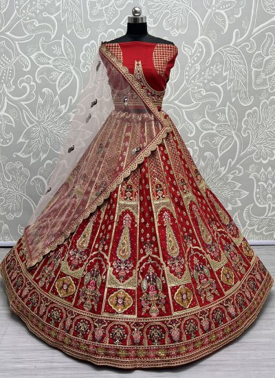 Exquisite Red Zari Silk Trendy Designer Lehenga Choli