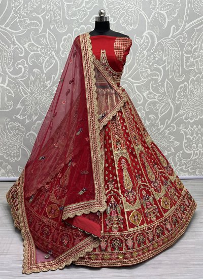Exquisite Red Zari Silk Trendy Designer Lehenga Choli