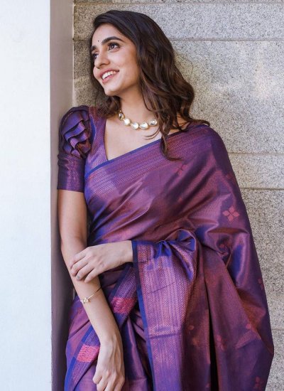 Exuberant Banarasi Silk Purple Classic Saree