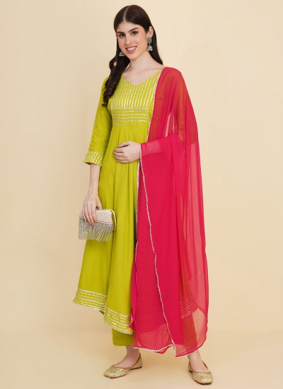 Eye-Catchy Cotton Lace Green Salwar Suit