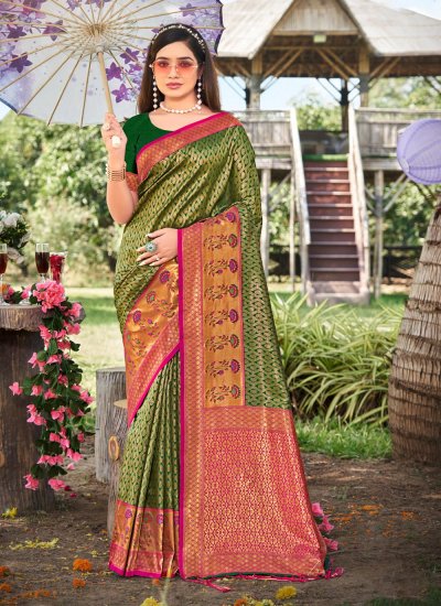 Eye-Catchy Green Weaving Traditional Saree