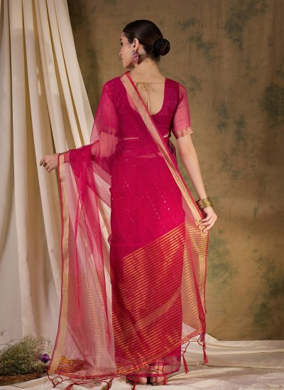 
                            Fabulous Pink Woven Organza Casual Saree