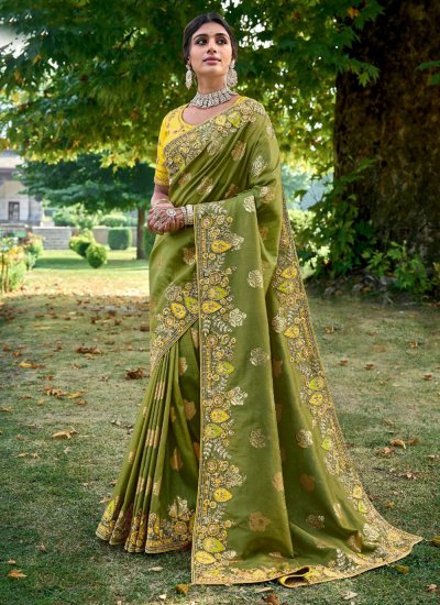 Fancy Fabric Contemporary Saree in Green