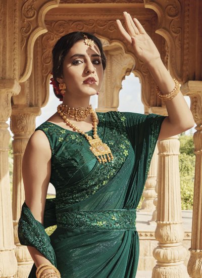 Fancy Fabric Trendy Saree in Green