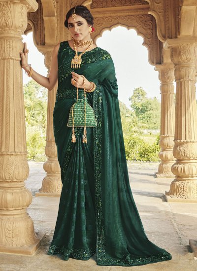 Fancy Fabric Trendy Saree in Green