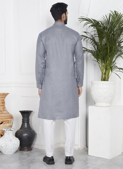 Fancy Linen Kurta Pyjama in Grey