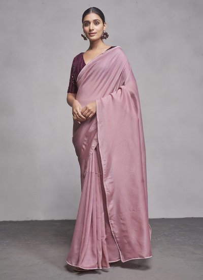 Fascinating Georgette Pink Plain Contemporary Saree