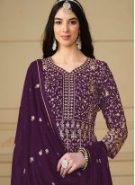 Faux Georgette Embroidered Purple Salwar Kameez