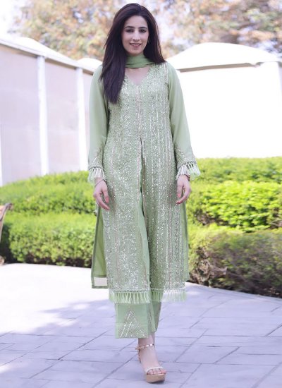 Faux Georgette Green Trendy Salwar Kameez