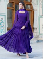 Faux Georgette Plain Purple Gown 