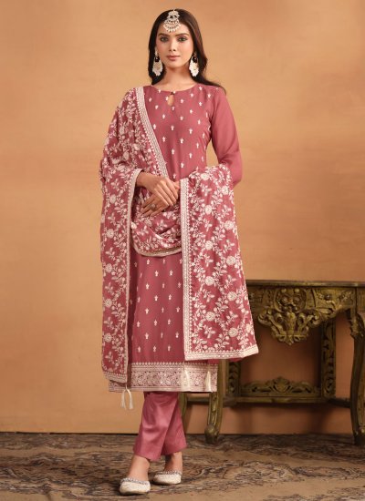 Faux Georgette Trendy Salwar Kameez in Rose Pink