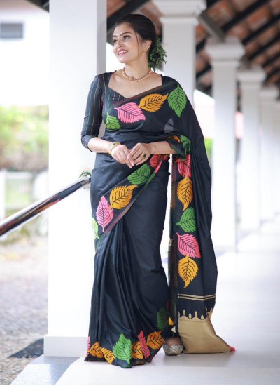 Festal Woven Black Pure Silk Trendy Saree