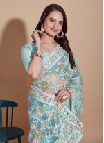 Firozi Embroidered Casual Traditional Saree