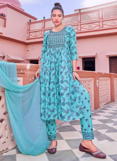 Firozi Rayon Embroidered Salwar Suit