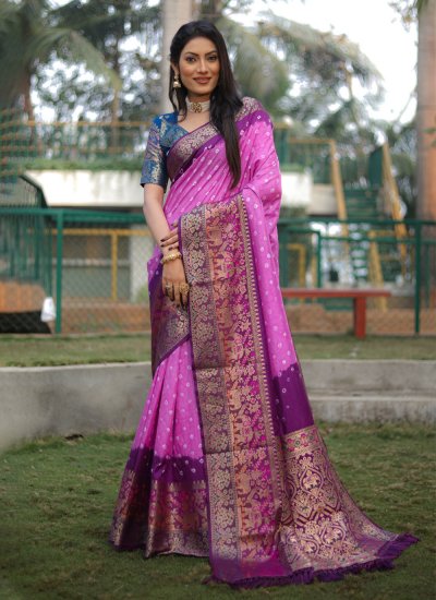 Flamboyant Kanjivaram Silk Lavender Weaving Contemporary Saree