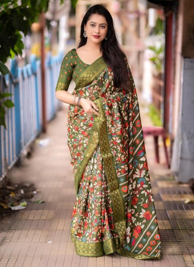 Flamboyant Silk Green Contemporary Saree