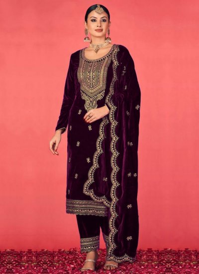 Flawless Embroidered Velvet Salwar Suit
