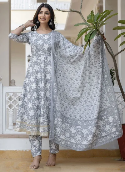 Floral Cotton Grey Trendy Salwar Kameez