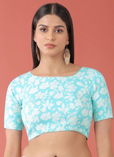 Floral Print Cotton Blouse in Turquoise