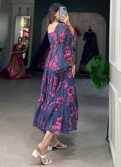Floral Print Georgette Party Wear Kurti in Multi Colour