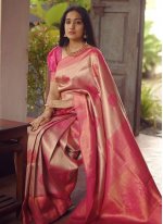 Genius Designer Peach Banarasi Silk Contemporary Saree