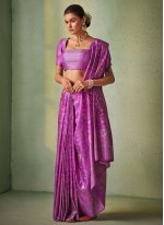 Genius Kanjivaram Silk Purple Woven Trendy Saree