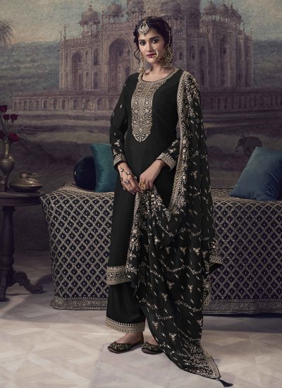 Georgette Black Embroidered Designer Palazzo Salwar Kameez