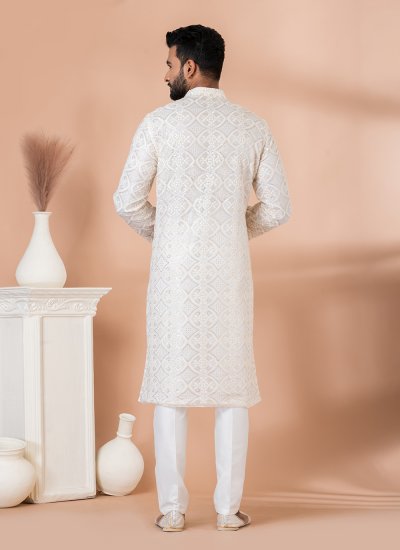 Georgette Embroidered Kurta Pyjama in White
