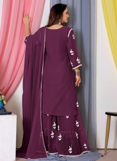 Georgette Embroidered Purple Salwar Kameez