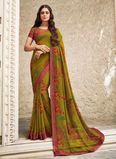 Georgette Green Printed Contemporary Saree