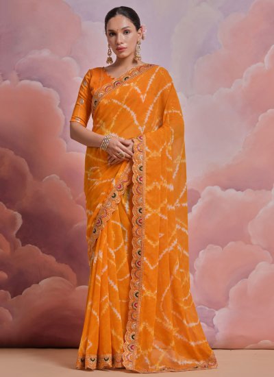 Georgette Lace Yellow Classic Saree