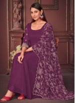 Georgette Plain Purple Trendy Salwar Suit