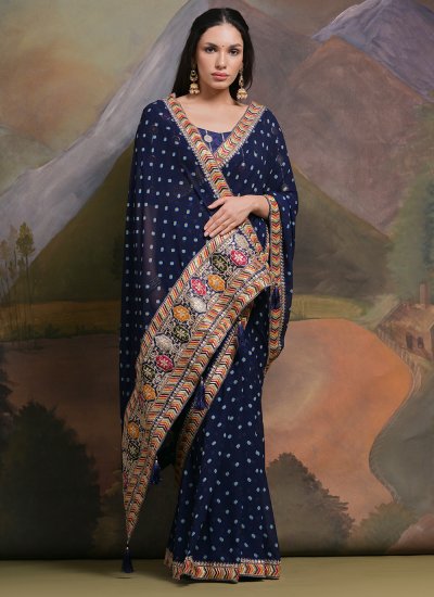 Georgette Sequins Contemporary Style Saree in Blue