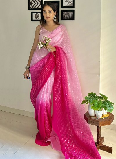Georgette Sequins Pink Contemporary Saree