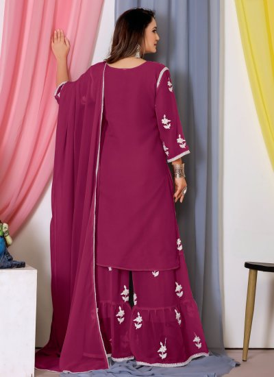 Georgette Thread Work Designer Salwar Suit in Magenta