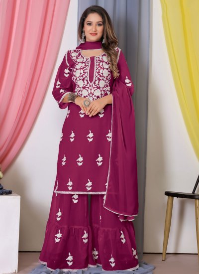 Georgette Thread Work Designer Salwar Suit in Magenta