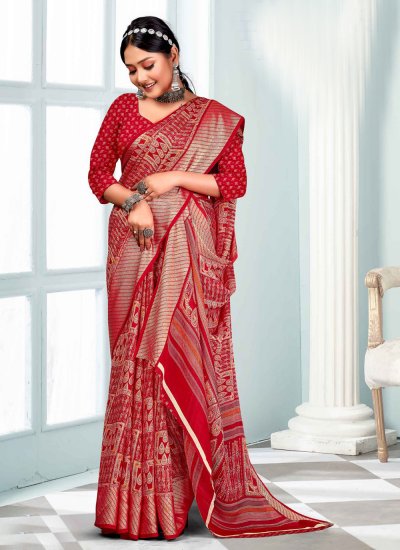 Georgette Trendy Saree in Red