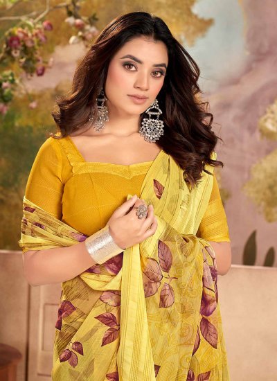 Georgette Yellow Printed Saree