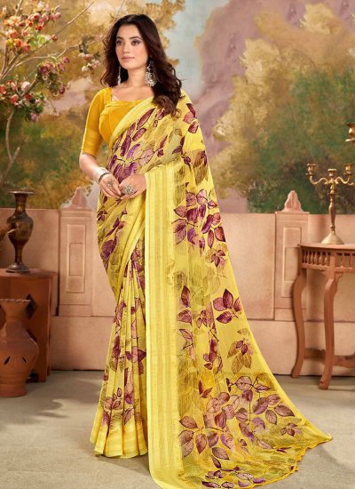 Georgette Yellow Printed Saree