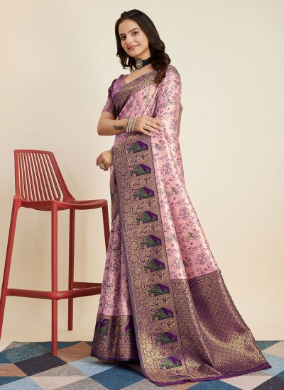 Girlish Banarasi Silk Pink Designer Saree