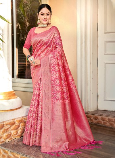 Girlish Cotton Border Hot Pink Designer Traditional Saree