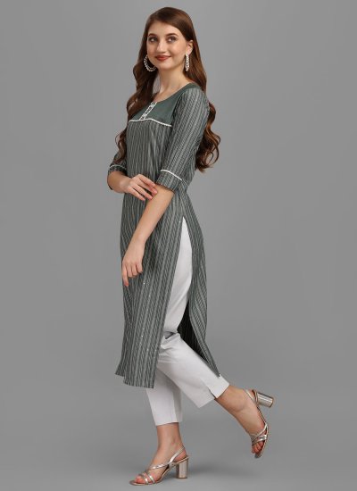 Girlish Soft Cotton Sequins Grey Designer Kurti