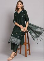Girlish Woven Green Cotton Silk Salwar Suit