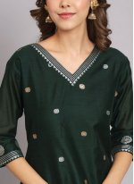 Girlish Woven Green Cotton Silk Salwar Suit